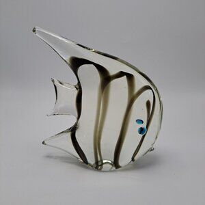 Handcrafted Murano Art Glass Fish Figurine With Stripes Exquisite Decor Piece